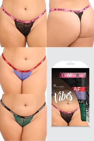 3-Piece Lace Thong Set With Text - Curvy