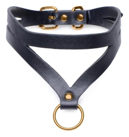 Bondage Baddie Collar With O-ring - Black/Gold