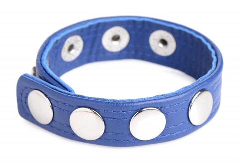 Cock Gear Adjustable Leather Cock Ring With Studs - Blue