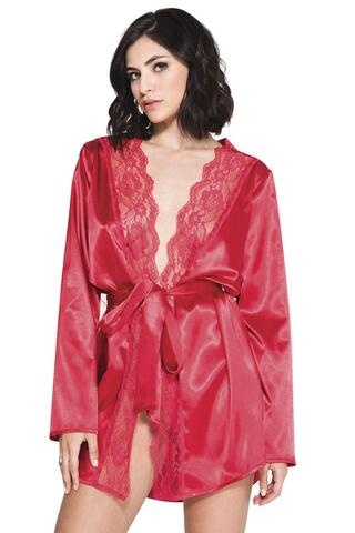 Long Sleeve Satin Robe - Red