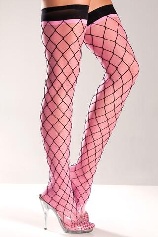 Stockings With Black Fishnet - Pink
