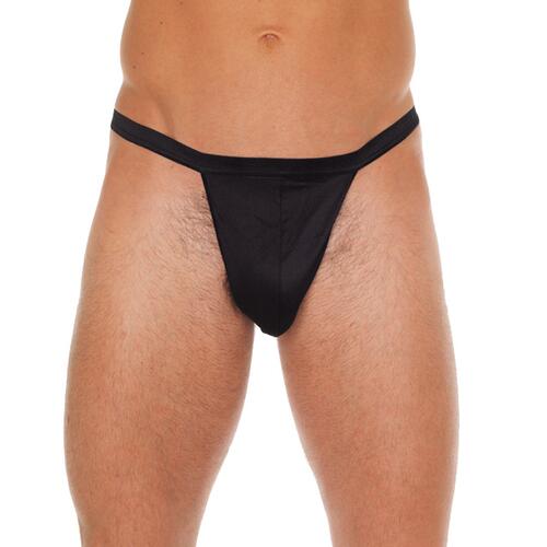 Mens Black Straight G-String With Black Pouch