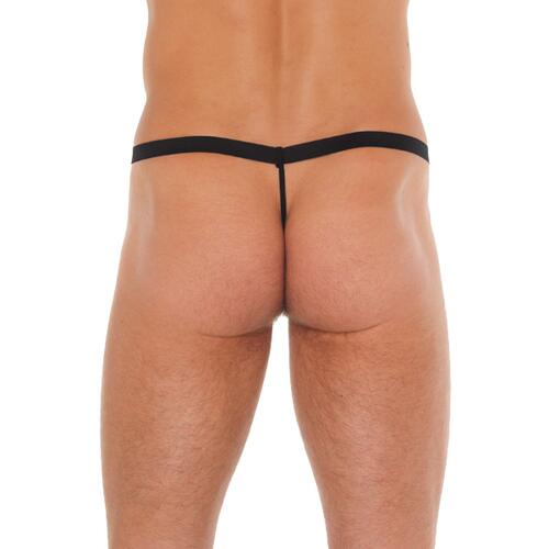 Mens Black G-String With Pink Pouch