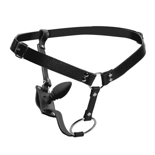Strict Male Cock Ring Harness with Silicone Anal Plug
