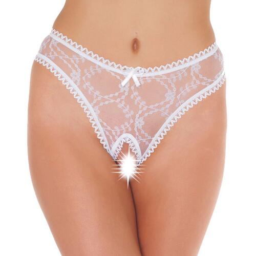 Sheer Pattern Crotchless White G-String