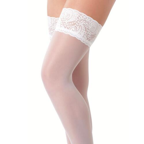 White HoldUp Stockings With Floral Lace Top