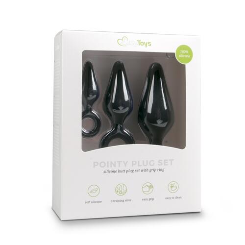Black Buttplugs With Pull Ring - Set