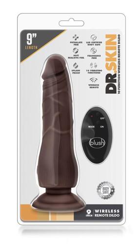 Dr. Skin - 9 inch 10 Function Wireless Remote Dildo - Chocolate
