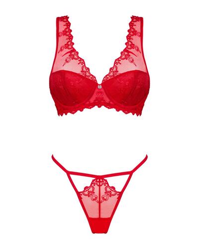 Lonesia Lace Bra Set With Sexy Thong - Red