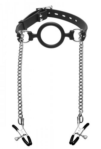 Mutiny Silicone O-Ring Gag With Nipple Clamps
