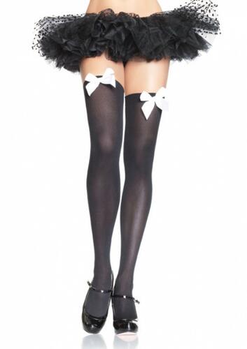 Nylon Over The Knee With Bow - Black