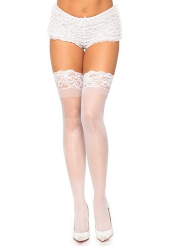 Nylon Thigh Highs With Lace Top - White
