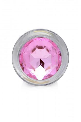 Pink Gem Glass Anal Plug With Gem - Medium