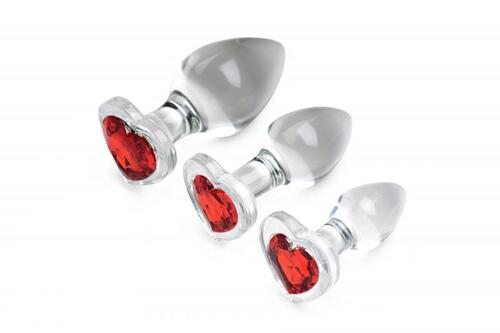Red Heart Gem Glass Anal Plug Set