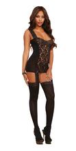 Sheer and Lace Garter Dress with Attached Lace Garters and Sheer Thigh High Stockings