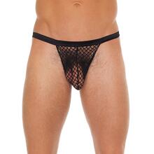 Mens Black G-String With Black Net Pouch