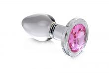 Pink Gem Glass Anal Plug With Gem - Medium