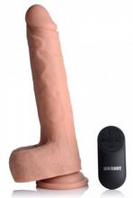 Vibrating & Thrusting XL Dildo with Suction Cup and Balls - Beige