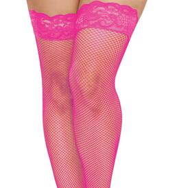 Plus Size Fishnet Thigh High Stockings with Silicone Lace Top and Back Seam