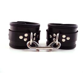 Black Leather Ankle Cuffs With Piping