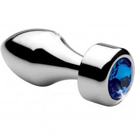 Aluminum Butt Plug With Blue Crystal - Small