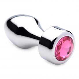Aluminum Butt Plug With Pink Crystal - Small