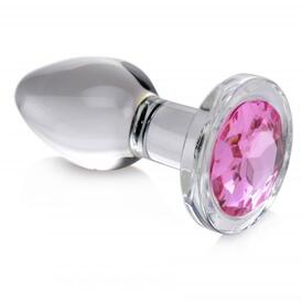 Pink Gem Glass Anal Plug With Gem - Large